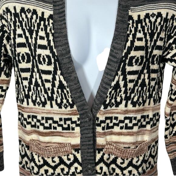 Lucky Brand Jacquard Cotton Blend Boyfriend Cardigan Western Sweater Size Small - Picture 5 of 15